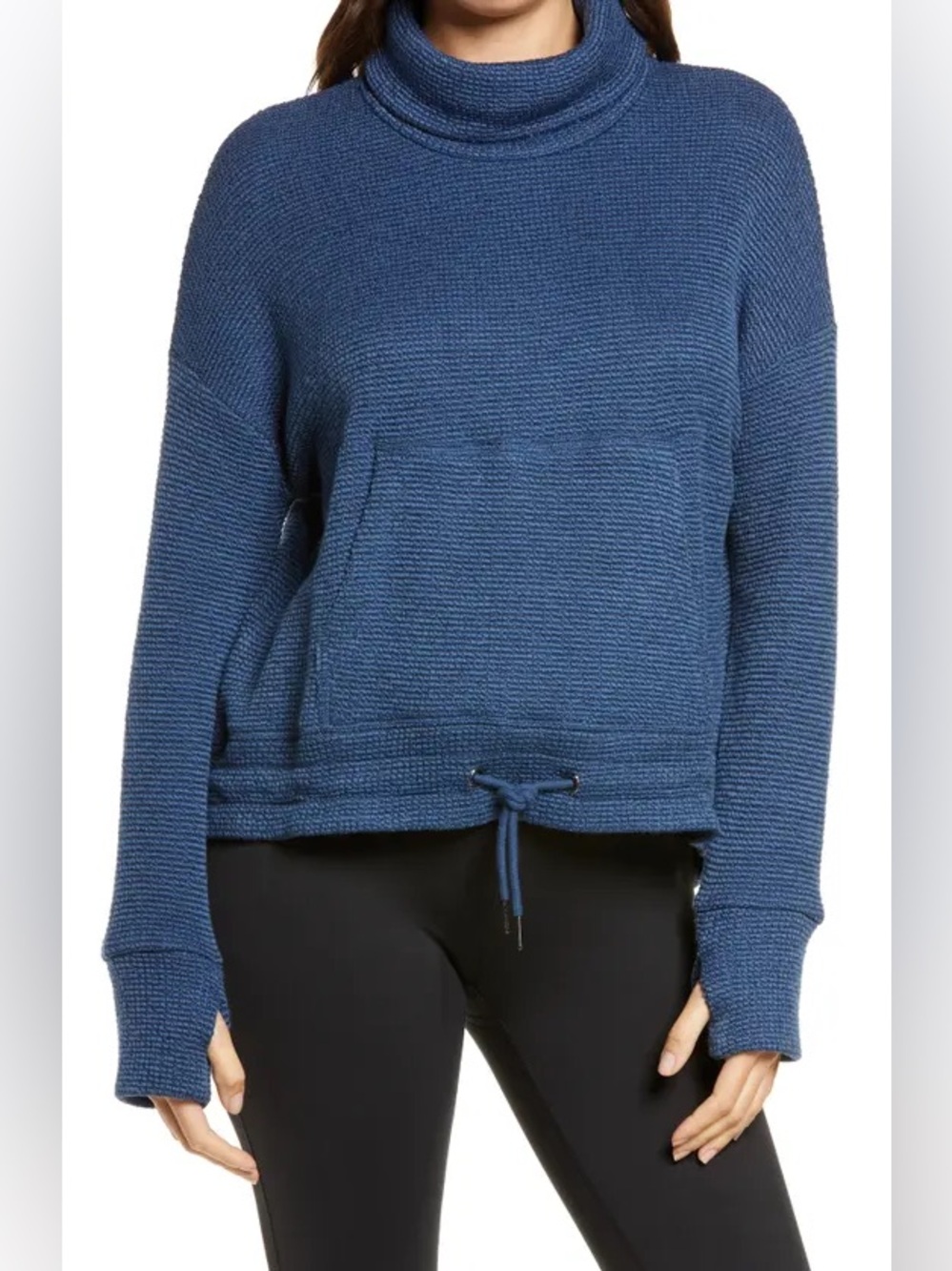 Sweaty Betty Restful Boucle Funnel Neck Navy Blue Knit Pullover
